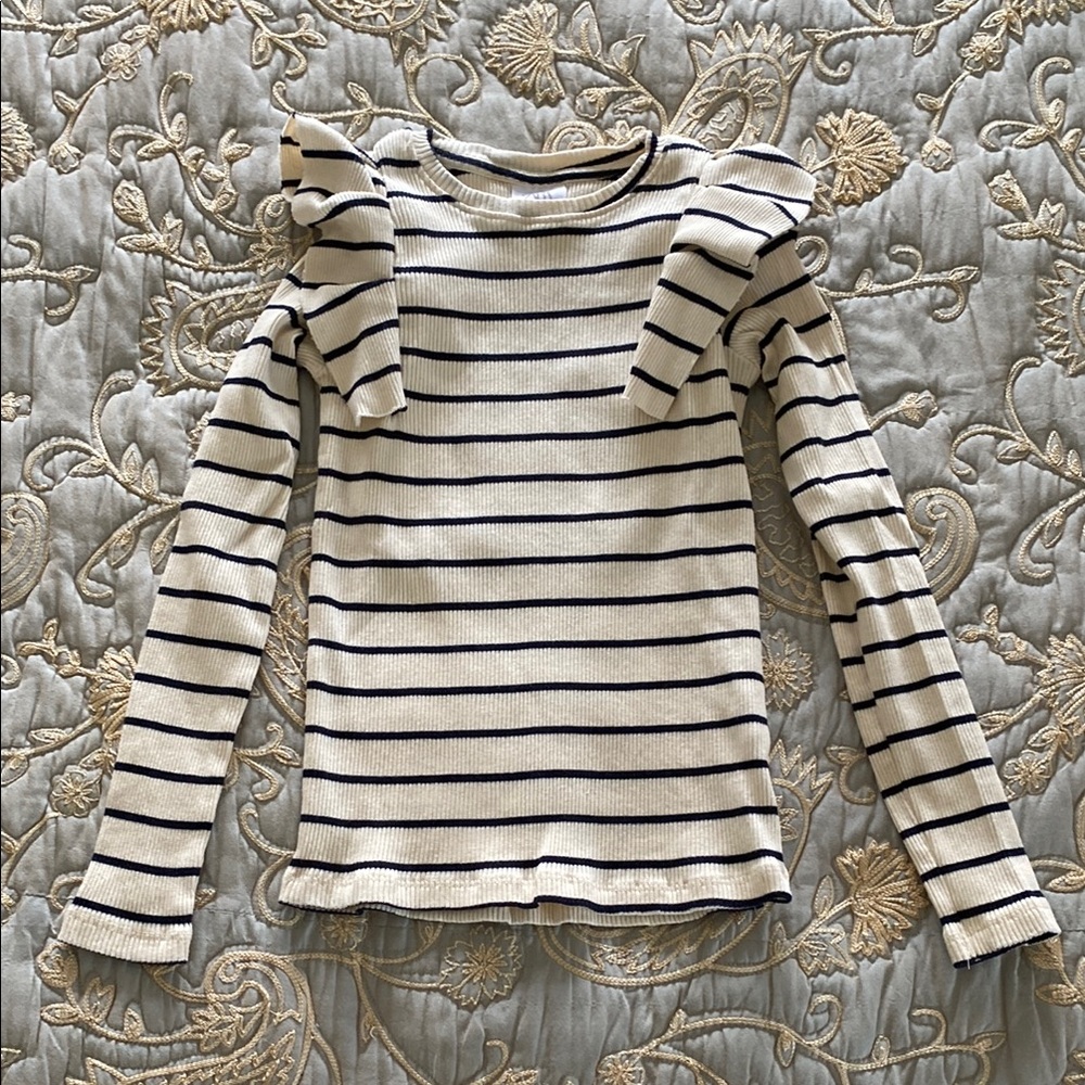 Striped Long Sleeve Top with Ruffle Shoulders